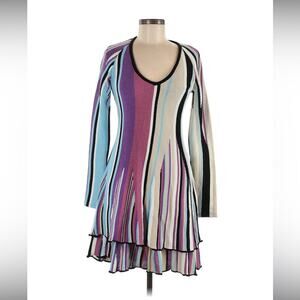 Yes London Striped tiered ruffle long sleeved sweater dress, size med